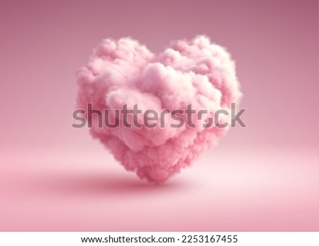 Pink Fluffy Heart Cloud. Concept Design for Valentines Day Greeting Card, Banner, Leaflet. Realistic 3d Render. Vector Illustration EPS10