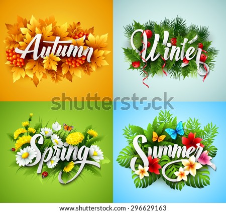 Four Seasons  Typographic Banner. Vector illustration EPS 10