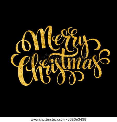 Merry Christmas Gold Glittering Lettering Design. Illustration - 338363438 : Shutterstock