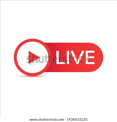 Live streaming flat vector icon. Red design element with play button for news,radio,TV or online broadcasting isolated on white background. 