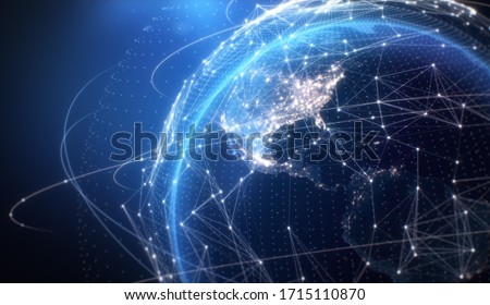 Global communication network concept, The planet earth at night with node connection, Business expansion worldwide background, 3D Rendering. Сток-фото © 