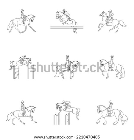 Equestrian sport doodle illustration - show jumping, dressage,, hobby