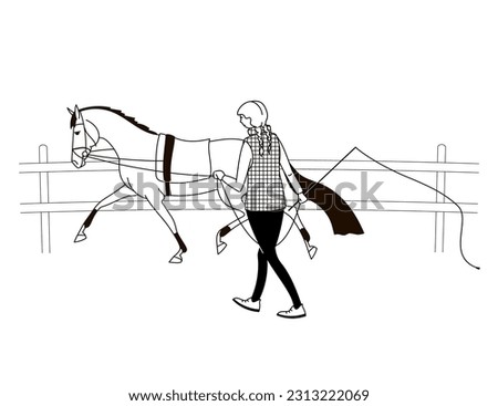 Groom training horse on longe