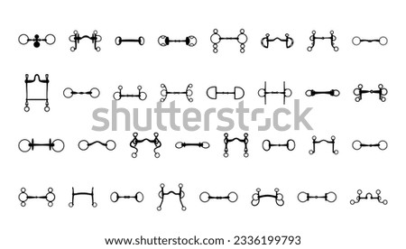 Silhouettes of the horse equestrian bridle bits, vector line illustrations