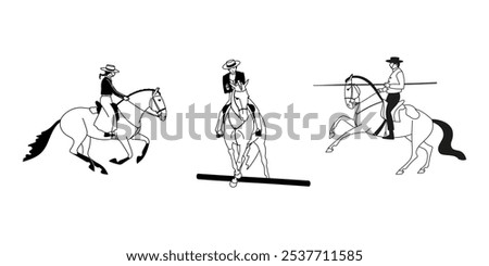 Similar – Image, Stock Photo The three riders and their dogs return after work