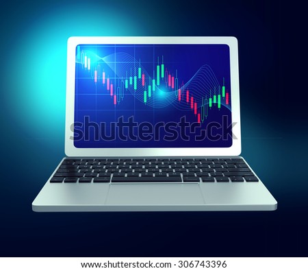 stock market graph data report on mobile computer laptop 3d rener with clipping path