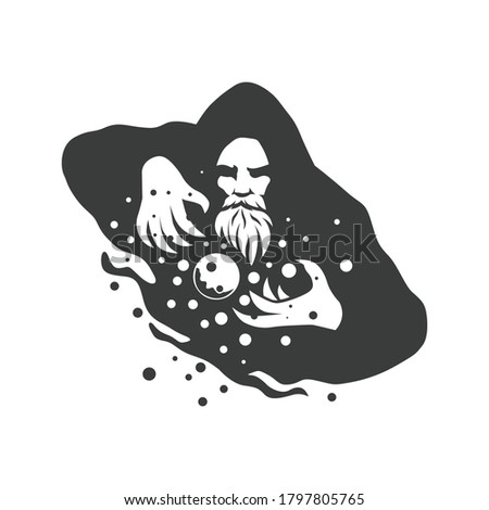 wizard warlock logo black and white vector. Wizard Cartoon Character Design Vector Сток-фото © 