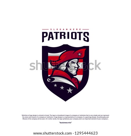 Patriots Logo Design Vector. Head Patriots Logo Design Template. Patriots Shield logo Concept