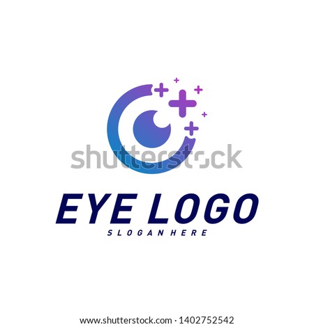 Eyes with Icons Health logo Design concept Vector. Health eye logo Template. Icon symbol.