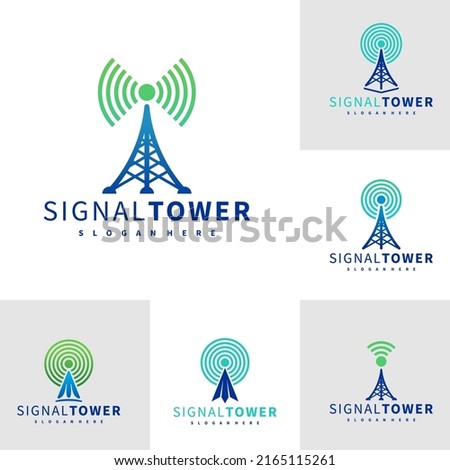 Set of Signal Tower logo design vector template, Signal Tower logo concepts illustration.