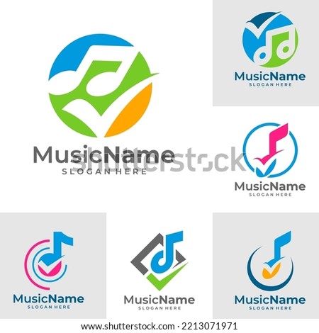 Set of Music Check Logo Vector Icon Illustration. Check Music logo design template