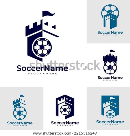 Set of Castle Soccer logo template, Football castle logo design vector