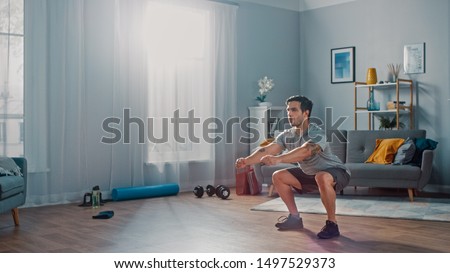 Similar – Image, Stock Photo Young man doing exercises outside on grass during his calisthenics workout