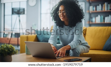 Image, Stock Photo Pretty Afro Woman Using Phone