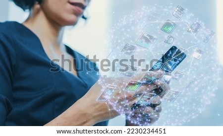 Similar – Image, Stock Photo Anonymous black businesswoman using smartphone at home