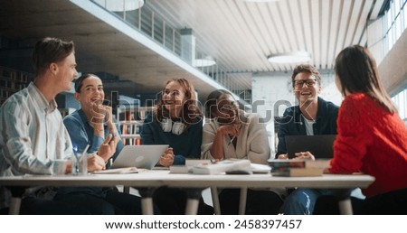 Similar – Foto Bild Fröhliche Schülerin mit Büchern, die gegen die Wand schreien