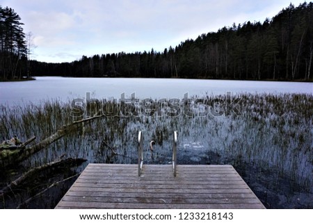 Similar – Foto Bild Gefrorener Haukkalampi-See an bewölktem Tag im Nuuksio Nationalpark