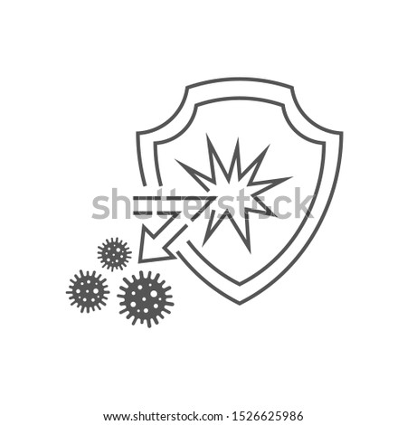Medical immune shield reflects the attack of bacteria and viruses. The concept of the immune system, antibacterial protection health. Vector illustration isolated on white background. EPS 10