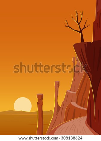 Desert Landscape and Sun on the Horizon