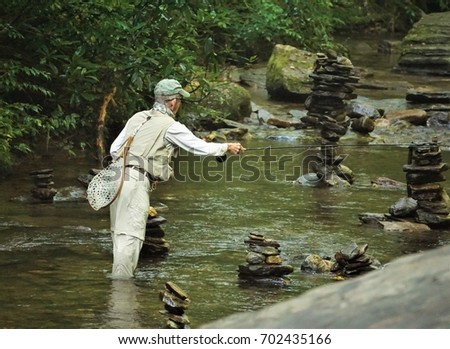 Similar – Image, Stock Photo Traveling man near waterfall in mountains