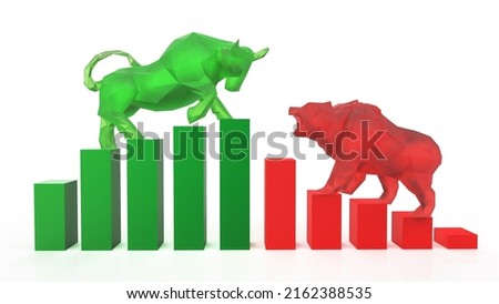 Bull and bear on chart. Concept of stock market exchange or financial. 3d illustration of polygon bull and bear Foto stock © 