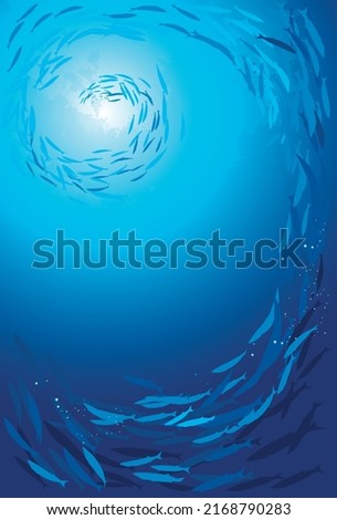 School of fish swimming under water of sea. School barracuda fish swims in underwater. Group of barracuda Fish, vector