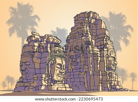 Bayon Temple in Angkor Thom. Bayon is a well known khmer temple at Angkor in Cambodia