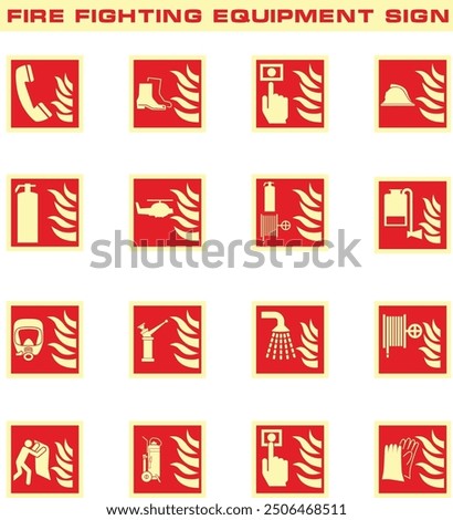 Fire extinguisher sign. Fire Fighting Equipment Signs or Collection Of Fire Fighting Equipment Symbol Sign