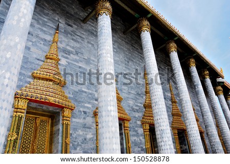 Wat Ratchapradit Sathitmahasimaram in Bangkok, Thailand. A place of interest in the temple is including some of King Rama IV\'s ashes that are now interred at the base of the Buddha.