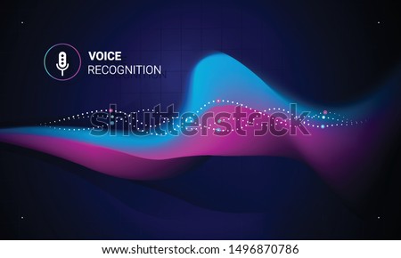 Voice recognition. Personal assistant. Smart music sound waves or voice recognition technology. Concept with microphone ai icon. Futuristic vector background.