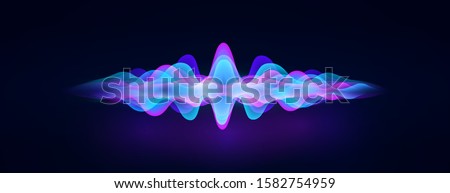 Voice recognition. Personal assistant. Smart music sound waves or voice recognition technology. Soundwave intelligent technologies. Vector illustration. Volume curve energy waveform. Neon Ai concept.