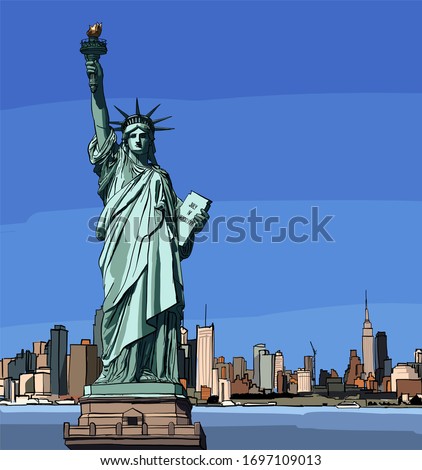 Statue of Liberty in New York against the backdrop of the city