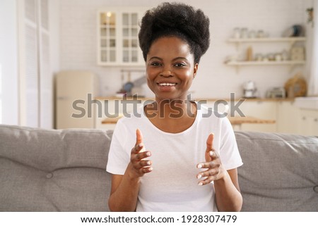 Similar – Image, Stock Photo Black girl speaking on telephone in studio