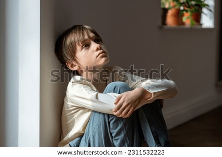 Similar – Image, Stock Photo daydream Child Boy (child)