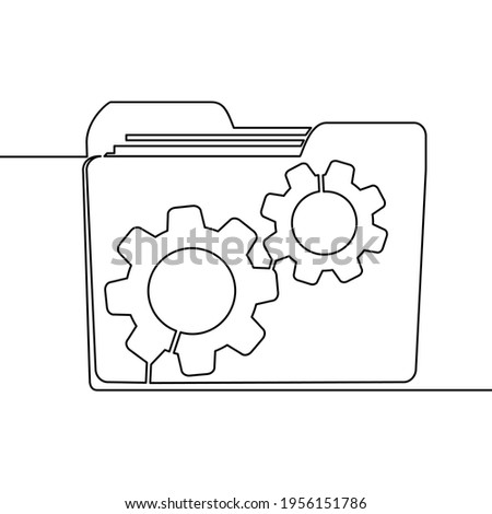 Continuous one single line drawing Project Management gear folder icon vector illustration concept