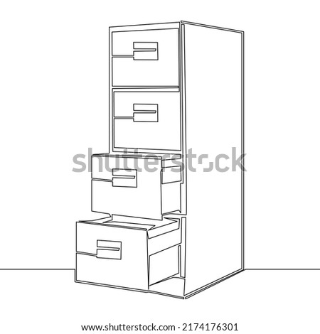 Continuous line drawing big office file cabinet icon vector illustration concept