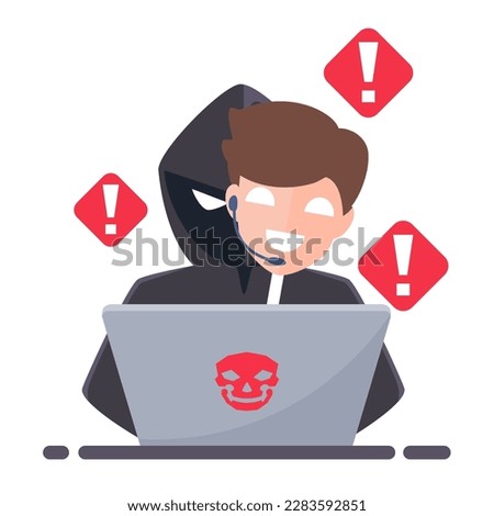 Thief Hacker disguised as fake call centers. fraud scam and steal private data on devices. vector illustration flat design for cyber criminal awareness concept.