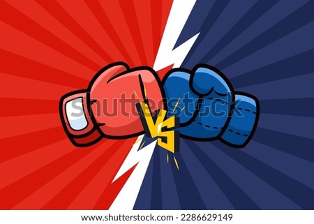 Red and blue boxing gloves fight icon. Battle Versus emblem flat design cartoon style. vector illustration for banner, poster, and background.