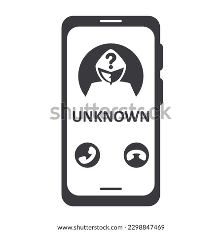 Smartphone call from unknown or stranger number. Scam, Prank, Fraud, and phishing on a mobile phone. Vector illustration flat logo and icon design isolated on white background.