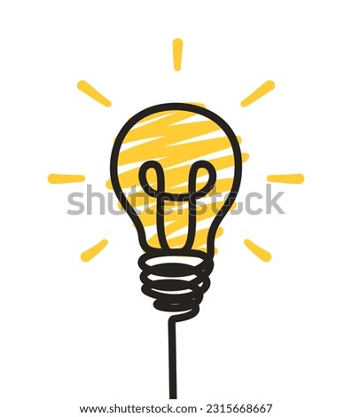 Doodle hand drawing line electric light bulb isolated on white background. Vector illustration.