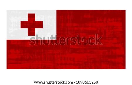 Tonga flag isolated on white background. Vector illustration in grunge style.