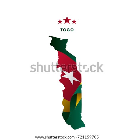 Togo map with waving flag. Vector illustration.