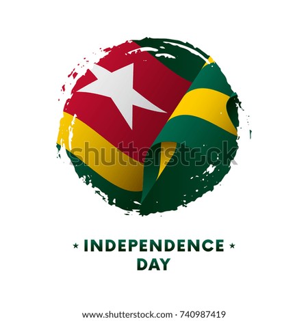 Banner or poster of Togo Independence Day celebration. Waving flag of Togo, brush stroke background. Vector illustration.