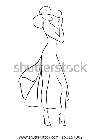 Romantic Young Woman In Hat And Cocktail Dress Isolated On White ...