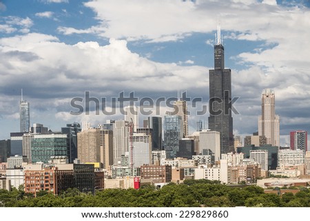 Chicago, Illinois, USA - July 27, 2014: Chicago skyline from Rush Parking Garage