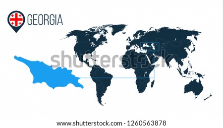 Georgia location on the world map for infographics. All world countries without names. Georgia round flag in the map pin or marker. vector illustration on stripped background.