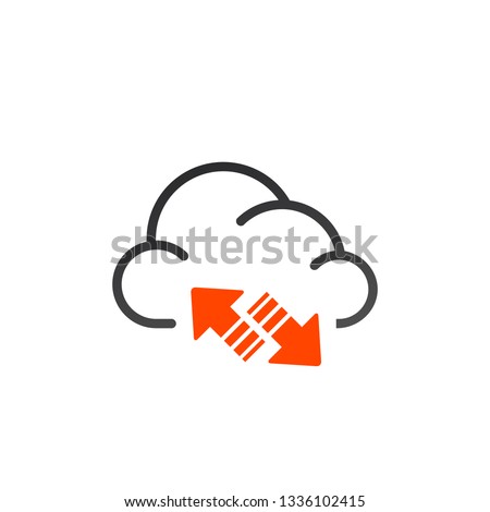 Data cloud icon. Backup and restore sign. Backup and restore data cloud. Upload to and download from data cloud. Internet traffic image. Arrows up and down. Vector illustration isolated on white