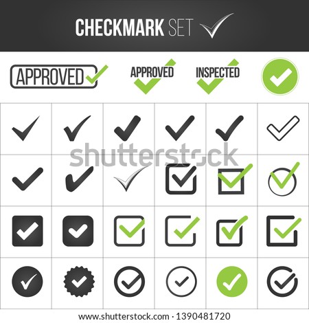 Checkmark or tick mark collection set. Acceptance, approval, right choice, correct selection, true option, positive answer, saying yes, , confirmation concept. Vector illustration isolated on white