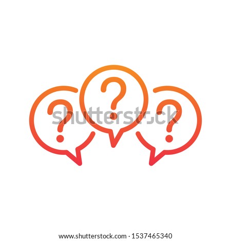 Three linear chat speech message bubbles with question marks. Forum icon. Communication concept. Stock vector illustration isolated on white background.