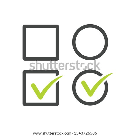 Check uncheck, square and round Checkbox set with blank and checked checkbox line art vector icon for apps and websites. Stock Vector illustration isolated on white background.